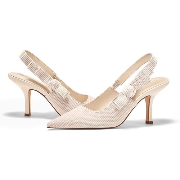 ⚡Women's Apricot Kitten Heels Pointed Toe Bowknot Knitted Comfortable Slip On - Picture 5 of 5